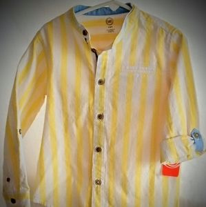 Wonder Nation 100% Cotton Button Down Shirt Sz 5T Stripes Yellow White Nautical